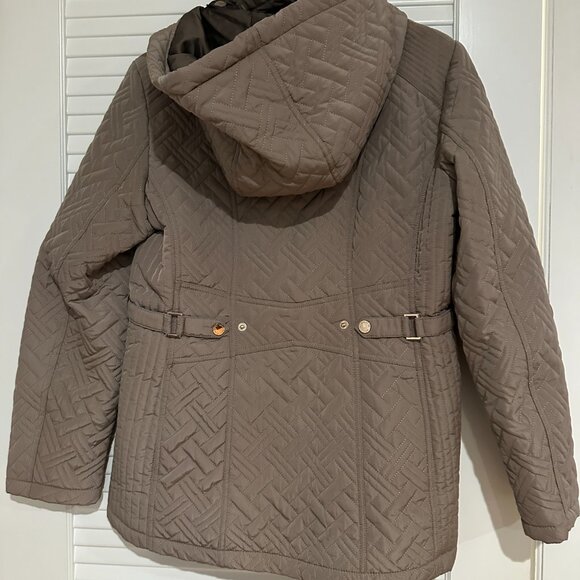 Gallery New York Women’s Quilted Hooded Jacket – Taupe Brown – Size S - Picture 2 of 6